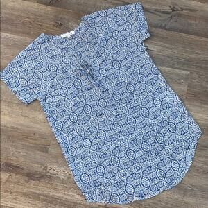 Francesca's Sheer Blue Pattern Blouse Top S/M